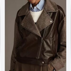 By Anthropologie Vegan Leather Twill Mixed Media Cocoon Moto Jacket S